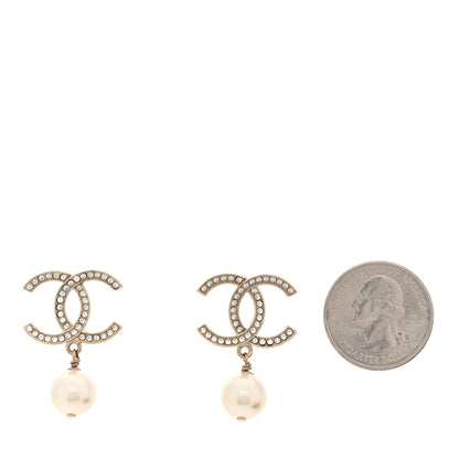 Chanel Crystal Pearl CC Drop Earrings Gold 2 of 5
