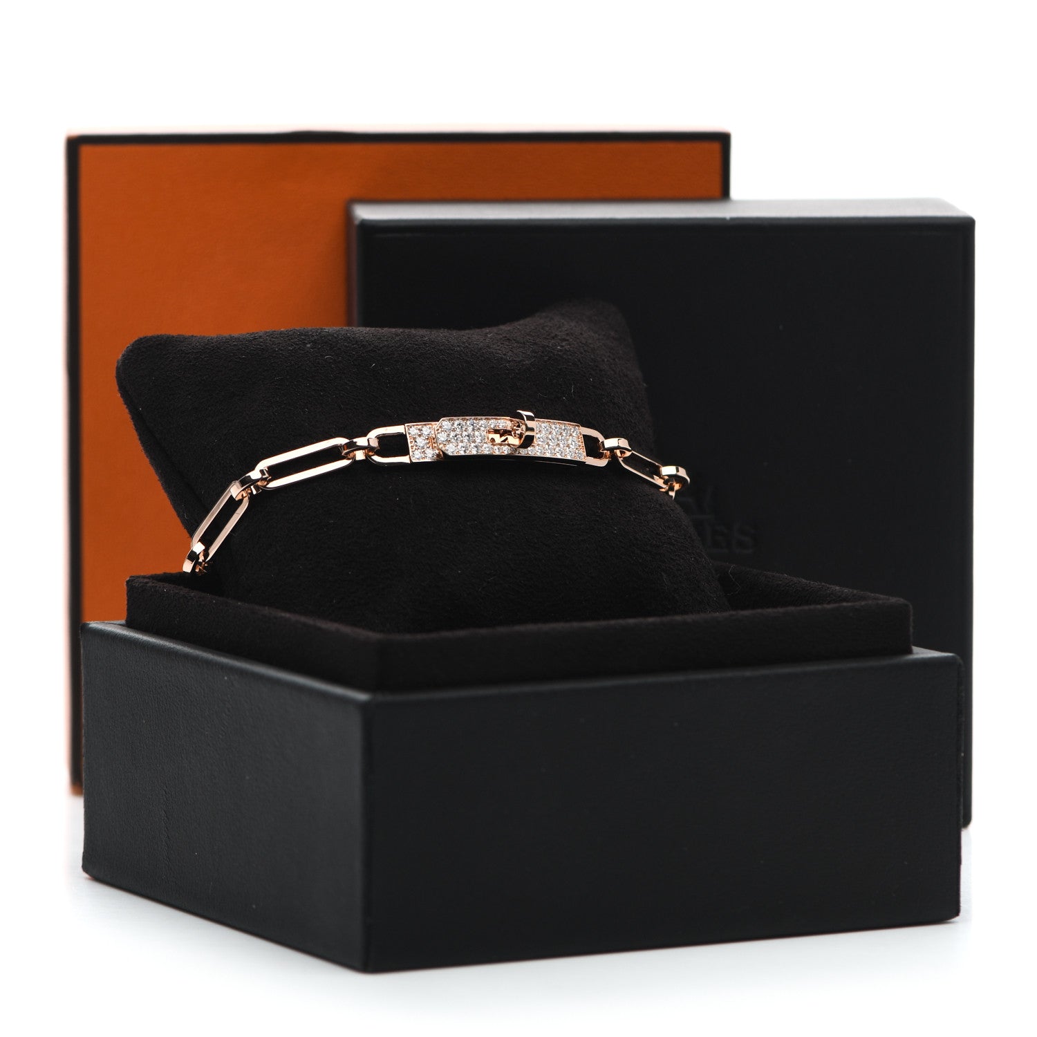 Hermes 18K Rose Gold Diamond Pave PM Kelly Chaine Bracelet ST 7 of 7