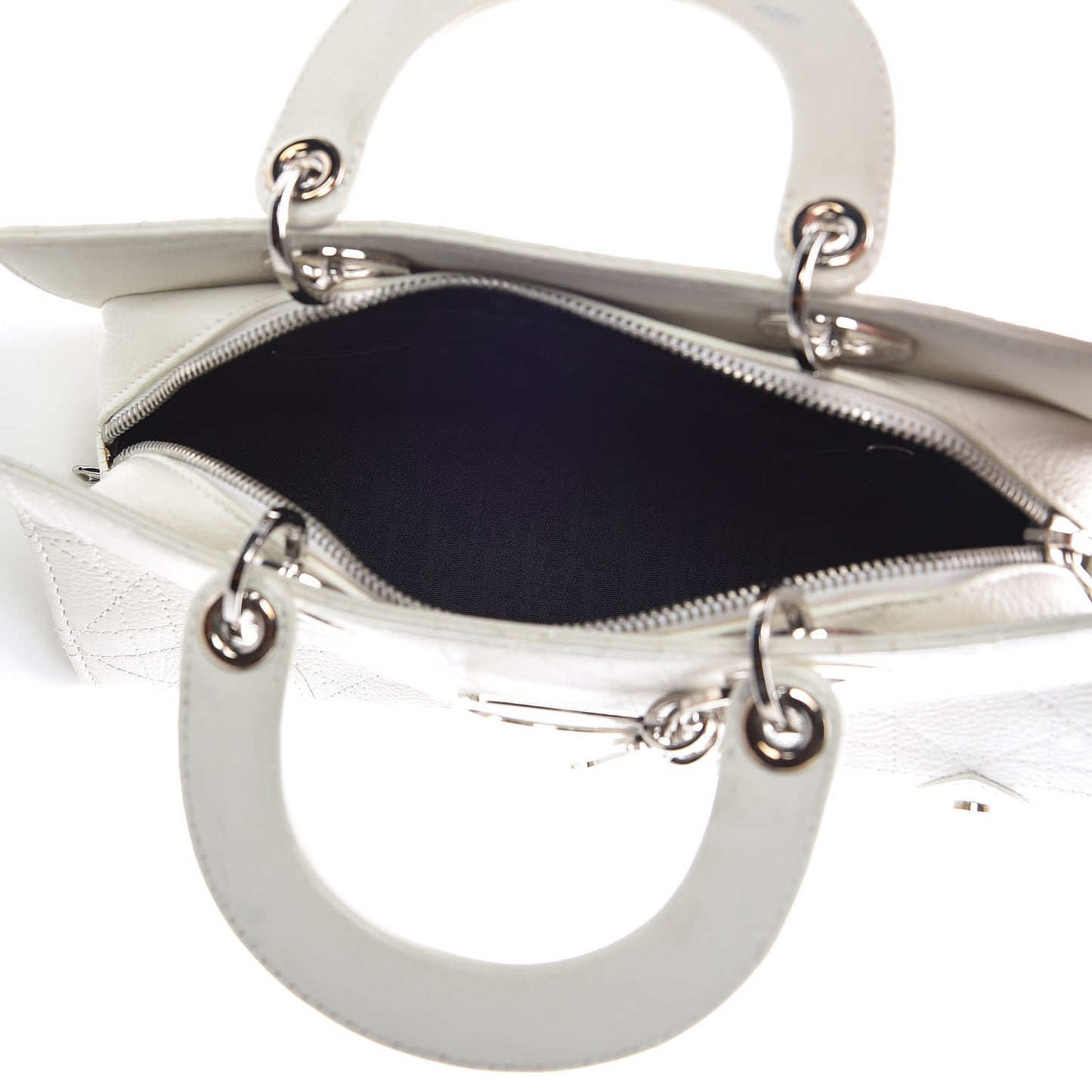 Calfskin Cannage Stitched Small Lady East West Lady Dior White