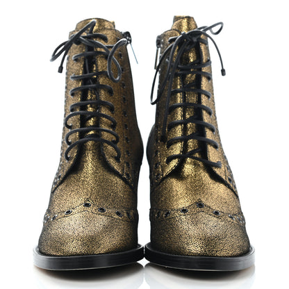 Jimmy Choo Crackled Metallic Calf Hannah 65 Boots 38 Gold Black 2 of 8