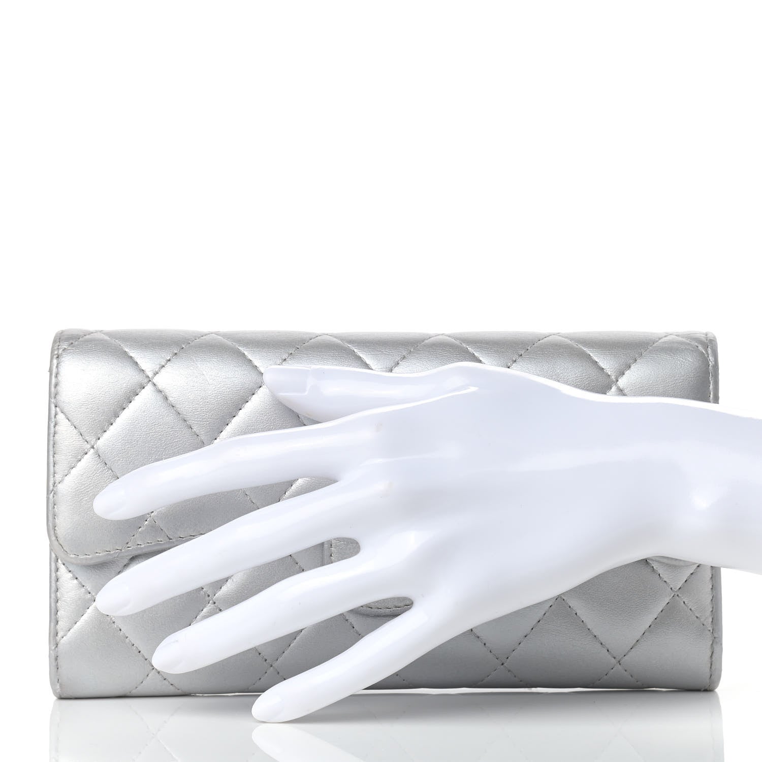 Chanel Metallic Lambskin Quilted Long Flap Wallet Silver 2 of 20