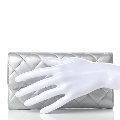 Chanel Metallic Lambskin Quilted Long Flap Wallet Silver 2 of 20