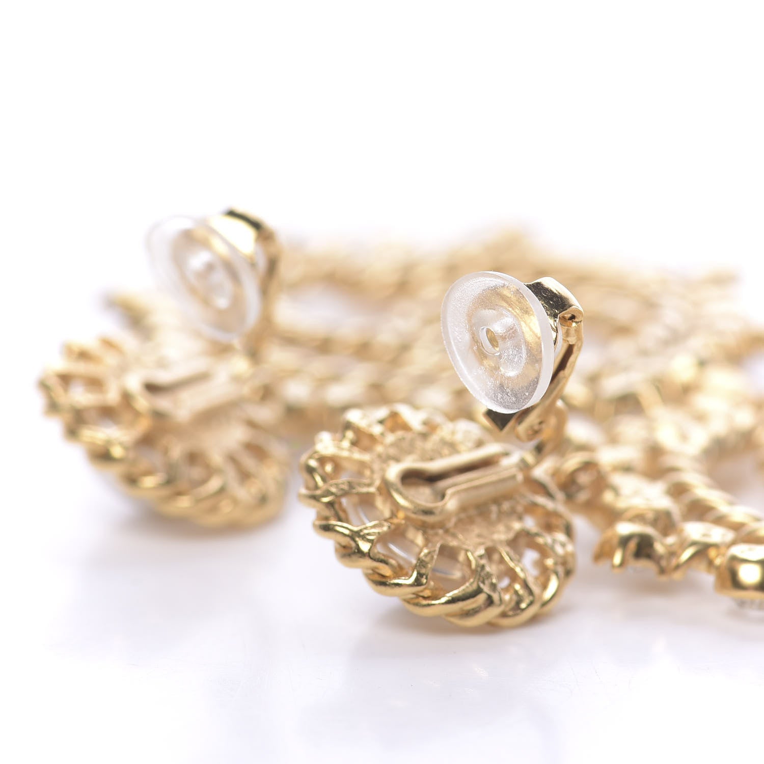 Chanel Pearl Crystal CC-Casino Clip On Earrings Gold 3 of 4