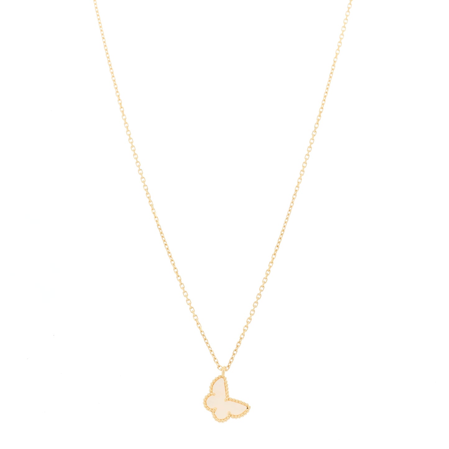 18K Yellow Gold Mother of Pearl Sweet Alhambra Butterfly Pendant Necklace