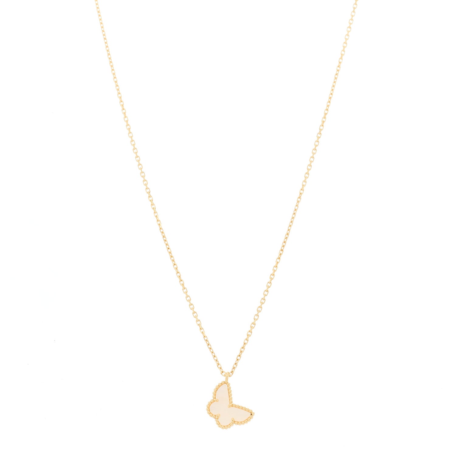 Van Cleef & Arpels 18K Yellow Gold Mother of Pearl Sweet Alhambra Butterfly Pendant Necklace 1 of 6