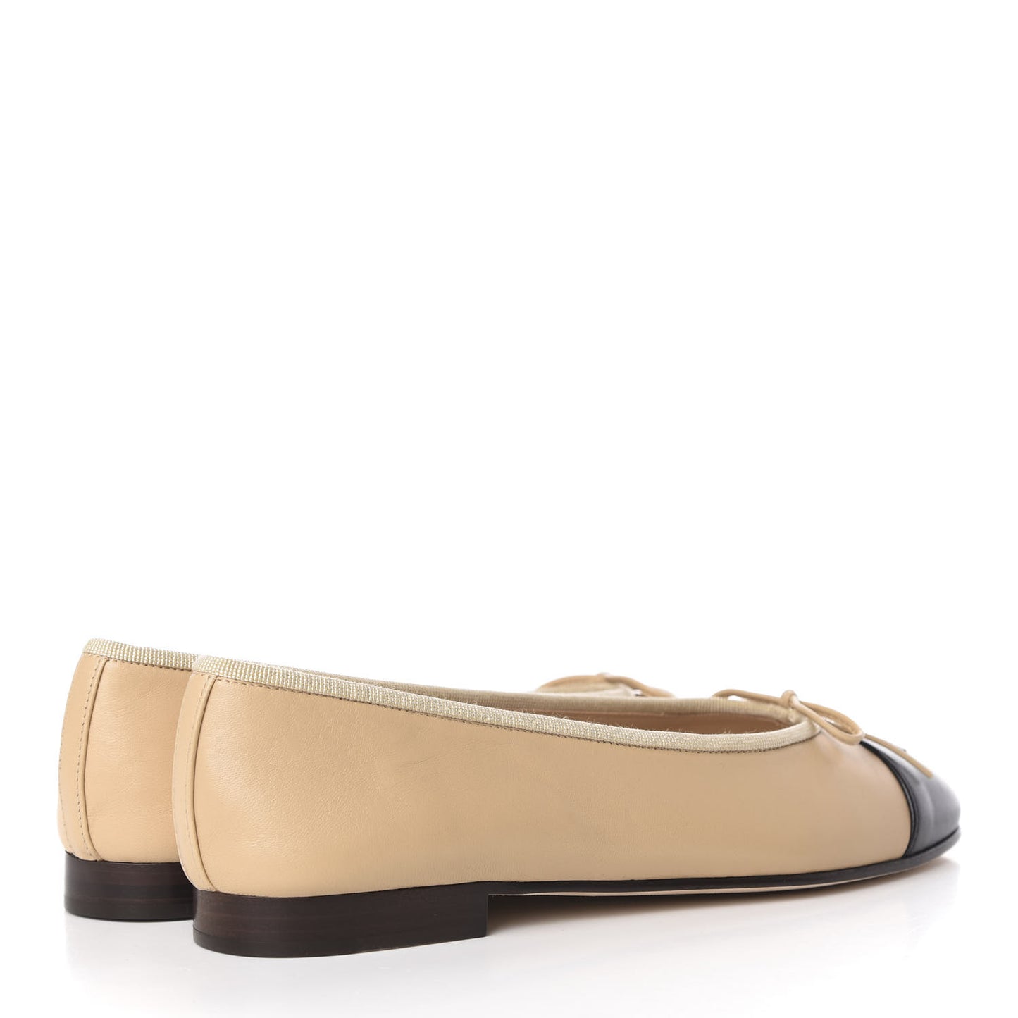 Lambskin CC Cap Toe Ballerina Flats 37.5 Beige Black