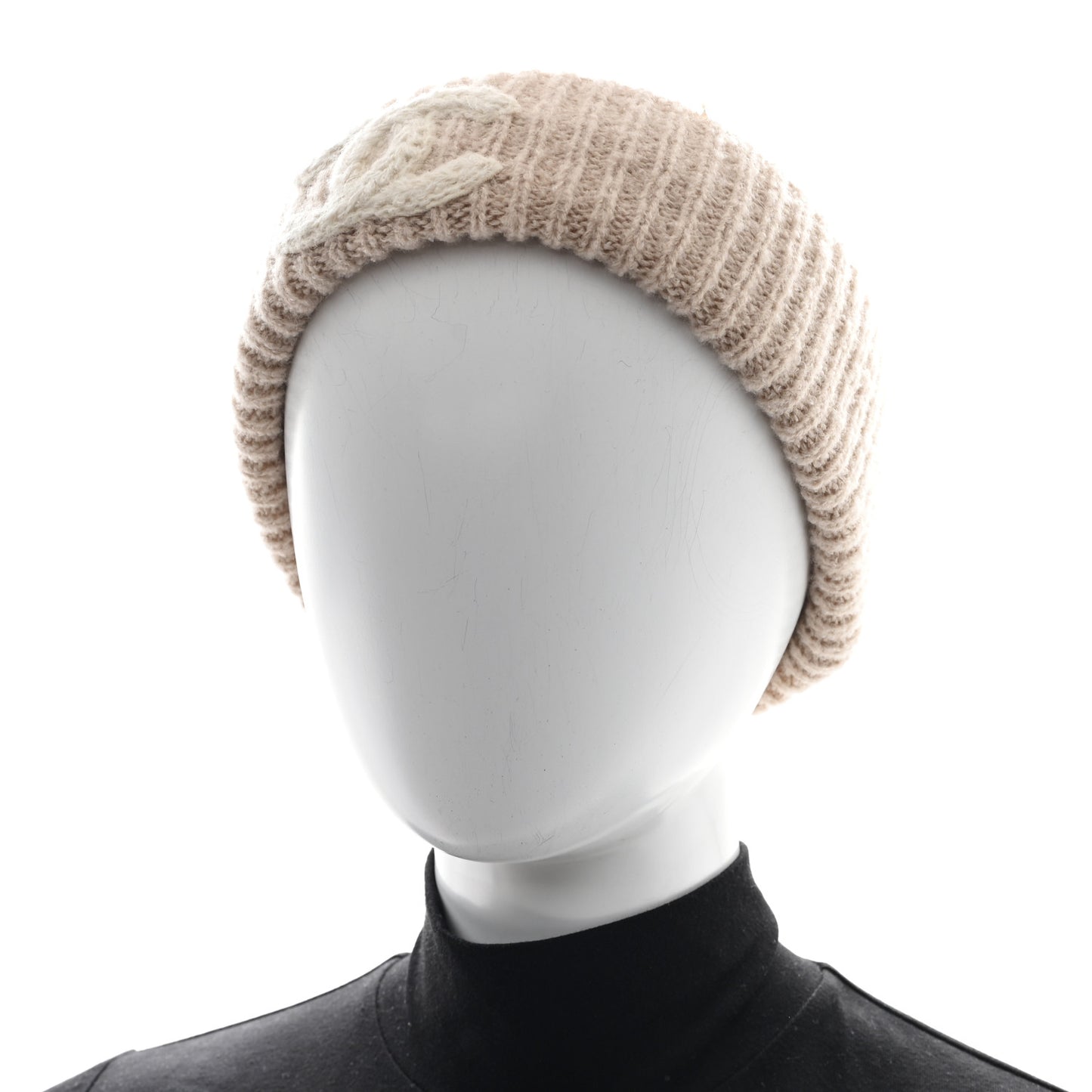 Cashmere Silk CC Beanie Hat Beige Ecru