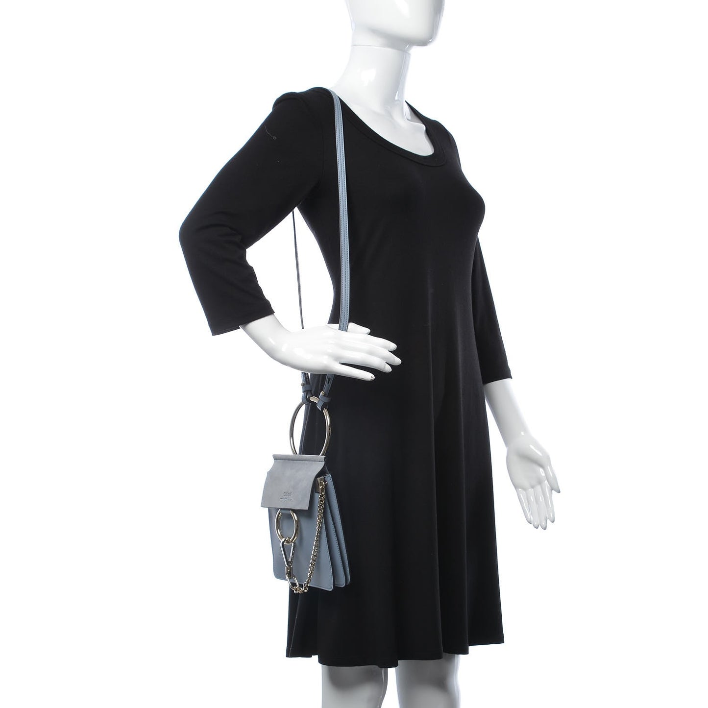 Suede Calfskin Mini Faye Bracelet Bag Washed Blue