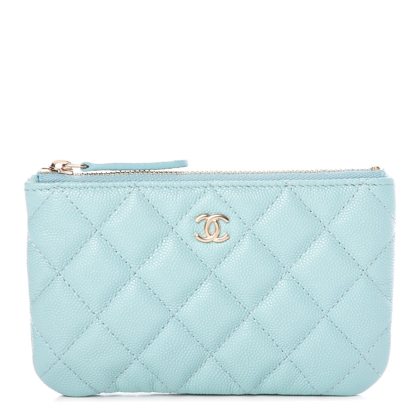 Caviar Quilted Small Cosmetic Case Light Blue