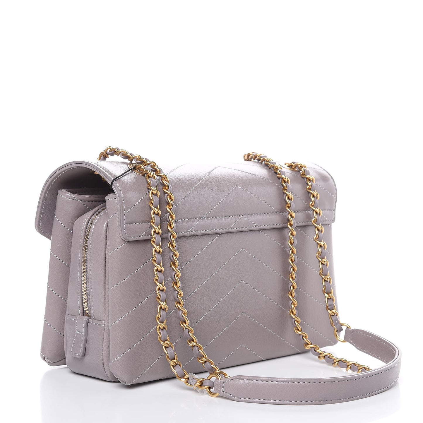 Lambskin Chevron Stitched Envelope Flap Light Grey