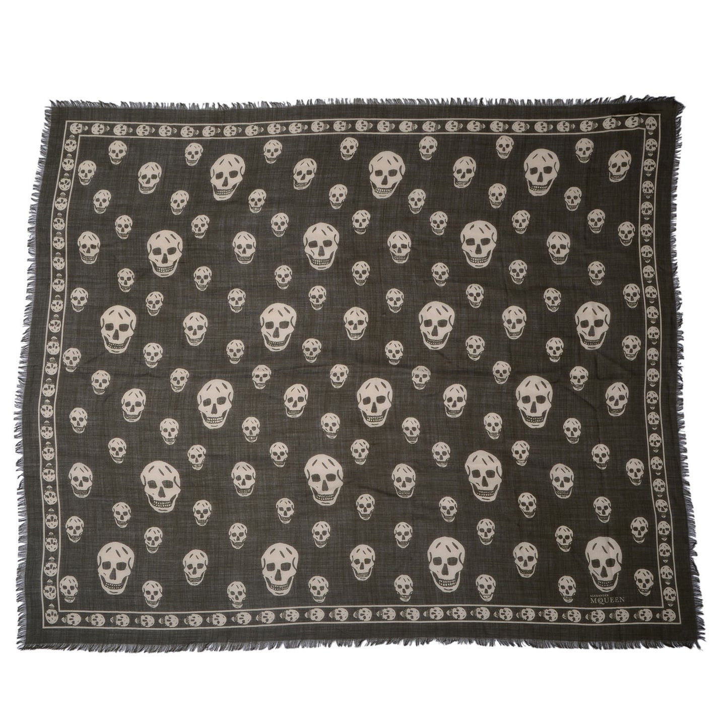 Wool Silk Cashmere Skull Scarf Black Ivory