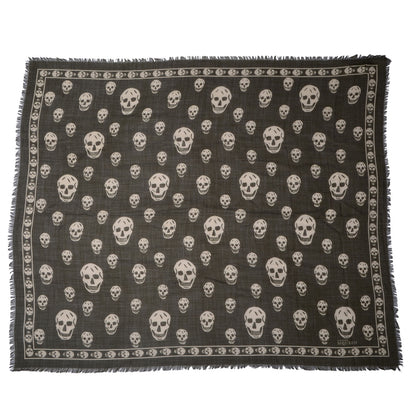 Alexander McQueen Wool Silk Cashmere Skull Scarf Black Ivory 3 of 6