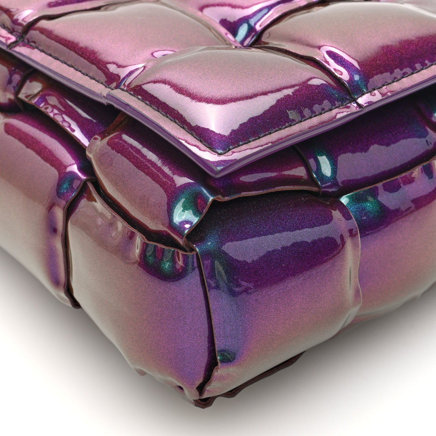 Glossy Nail Polish Nappa Maxi Intreccio Padded Cassette Crossbody Bag Holographic