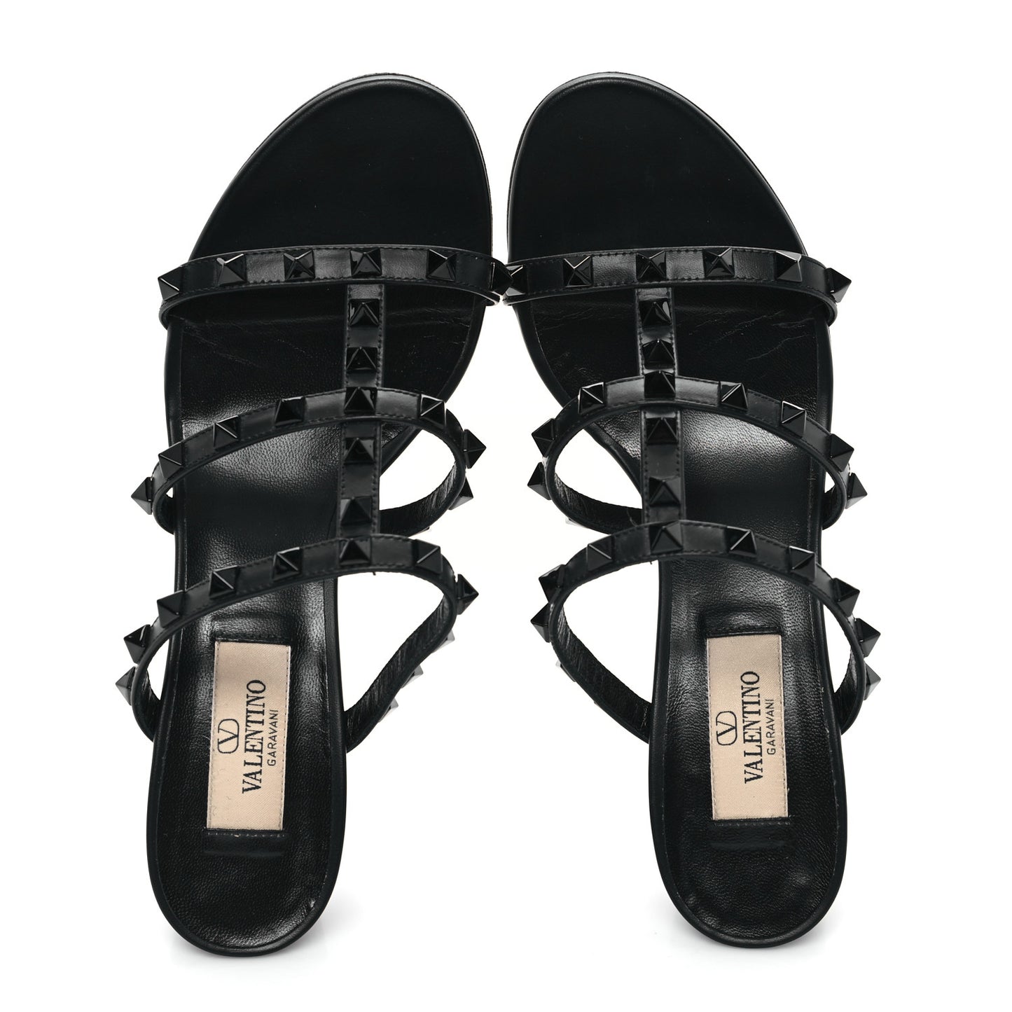 Calfskin Monochrome Rockstud 60mm Caged Slide Sandals 36.5 Black
