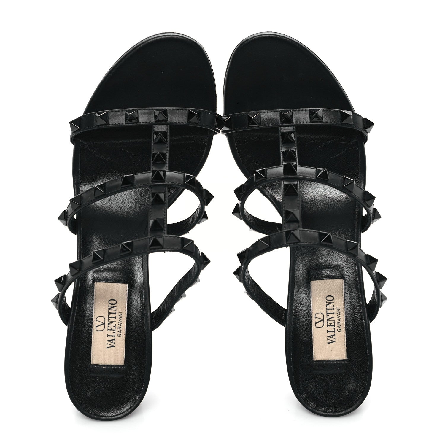 Valentino Garavani Calfskin Monochrome Rockstud 60mm Caged Slide Sandals 36.5 Black 2 of 9