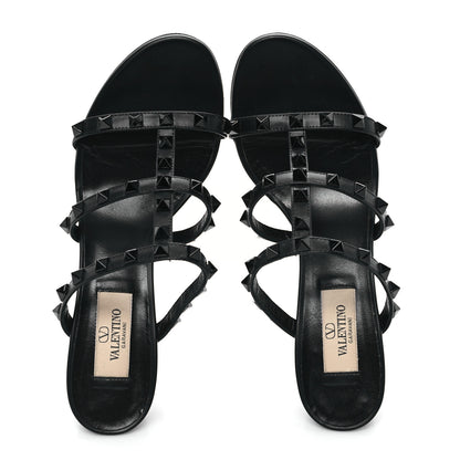 Valentino Garavani Calfskin Monochrome Rockstud 60mm Caged Slide Sandals 36.5 Black 2 of 9