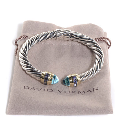 David Yurman Sterling Silver 14k Gold Blue Topaz Iolite 8.5mm Classic Cable Bracelet 4 of 4