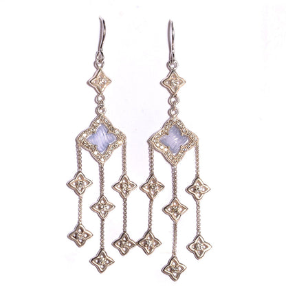 David Yurman Sterling Silver Diamond Chalcedony Quatrefoil Chandelier Earrings 1 of 3