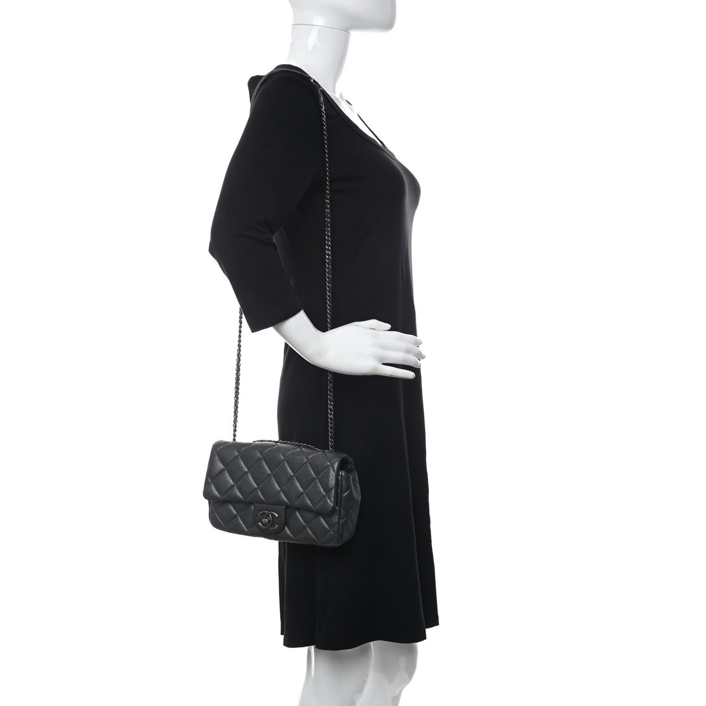 Iridescent Goatskin Quilted Small CC Eyelet Flap Dark Silver
