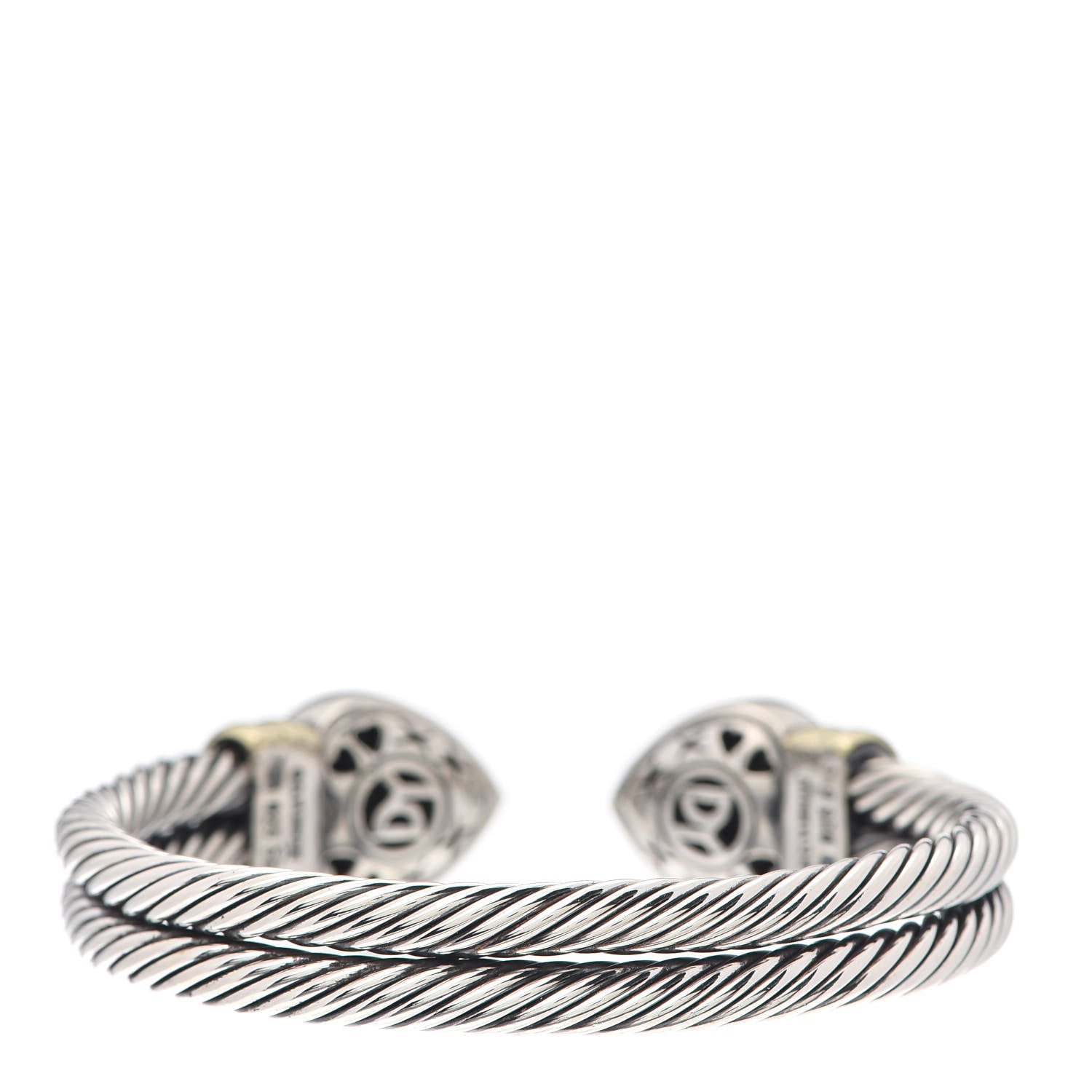 David Yurman Sterling Silver 14K Yellow Gold Double Cable Heart Bracelet 3 of 5