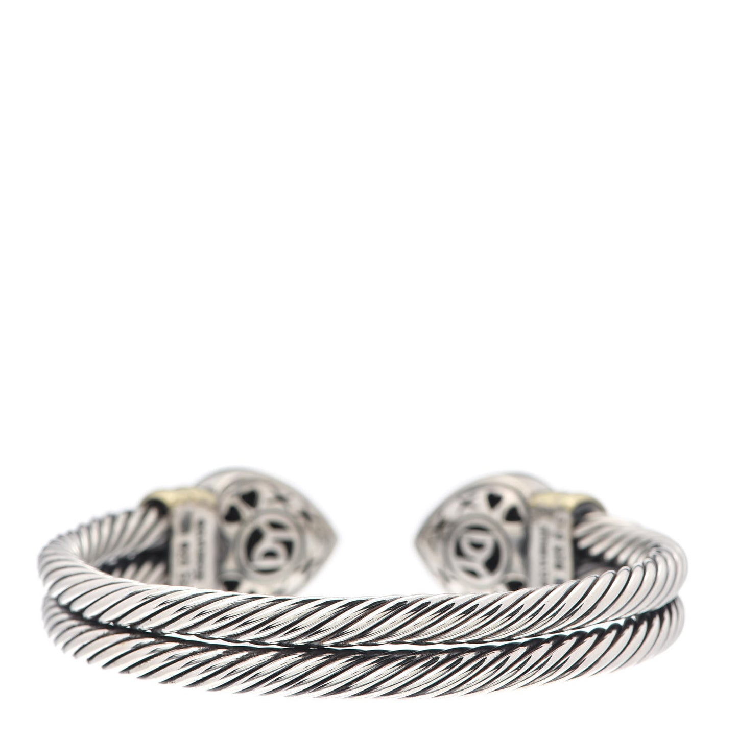 Sterling Silver 14K Yellow Gold Double Cable Heart Bracelet