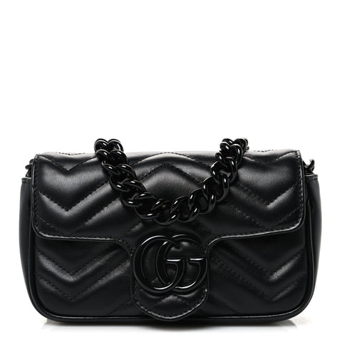 Calfskin Matelasse Monochrome GG Marmont Chain Belt Bag Black