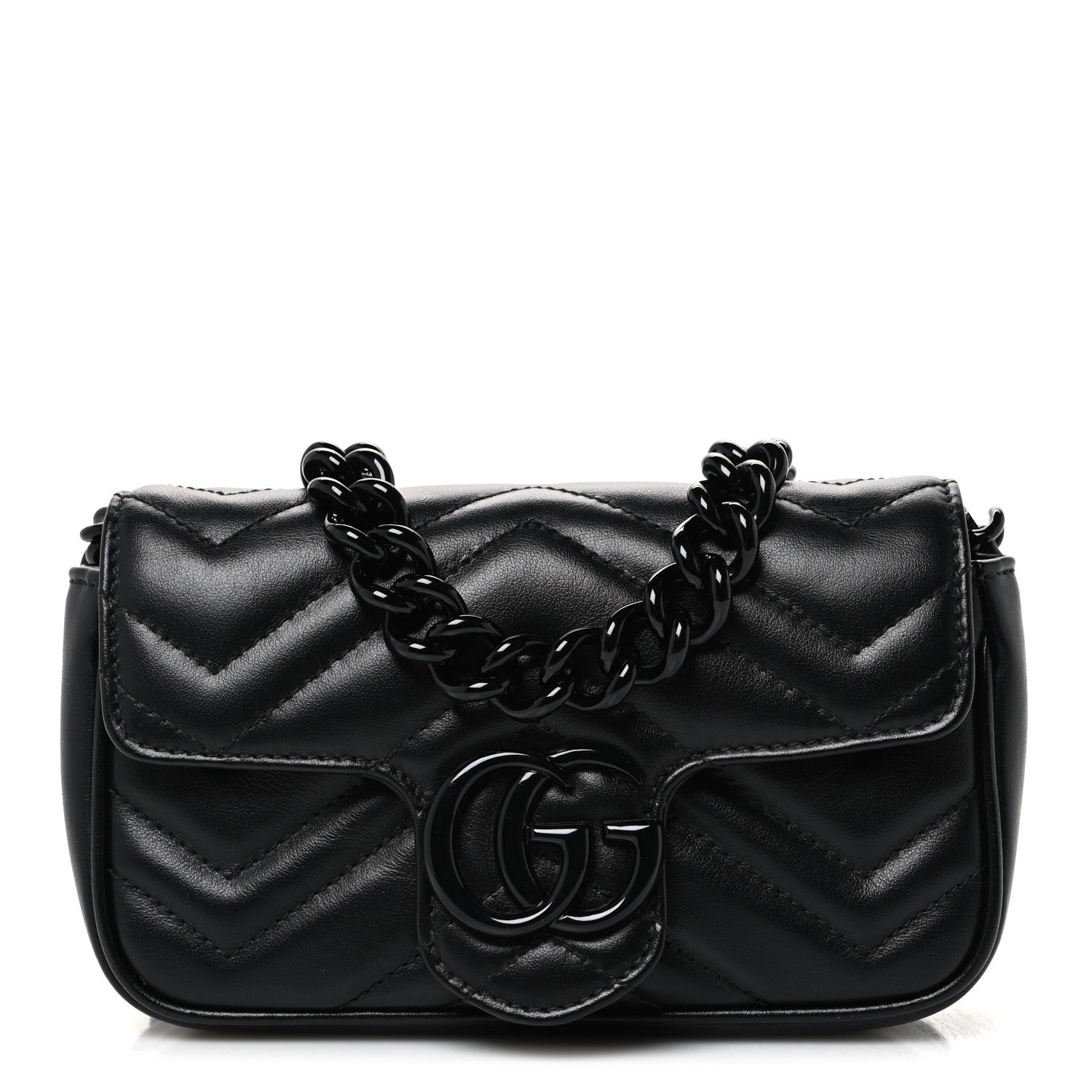 Gucci Calfskin Matelasse Monochrome GG Marmont Chain Belt Bag Black 1 of 10