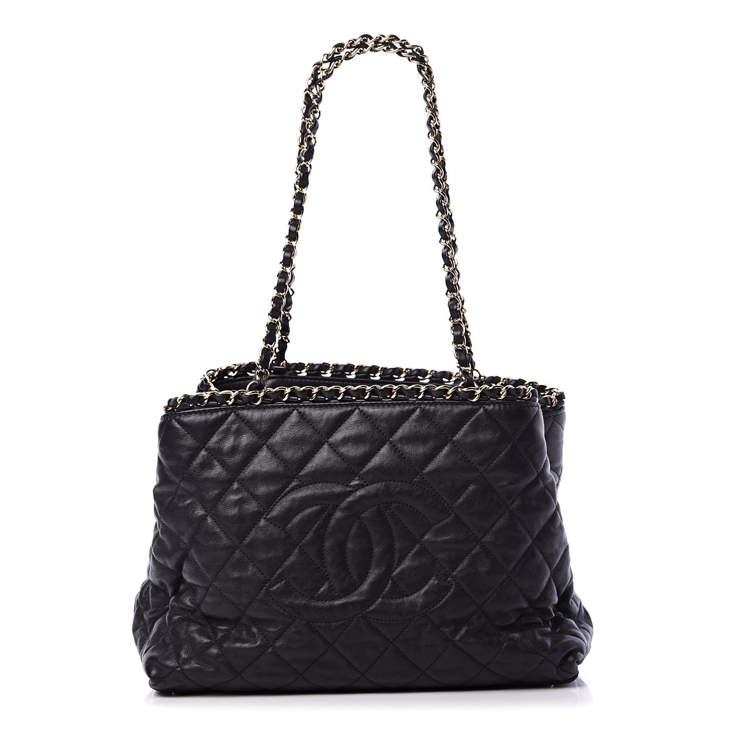Calfskin Quilted Small Chain Me Tote Black