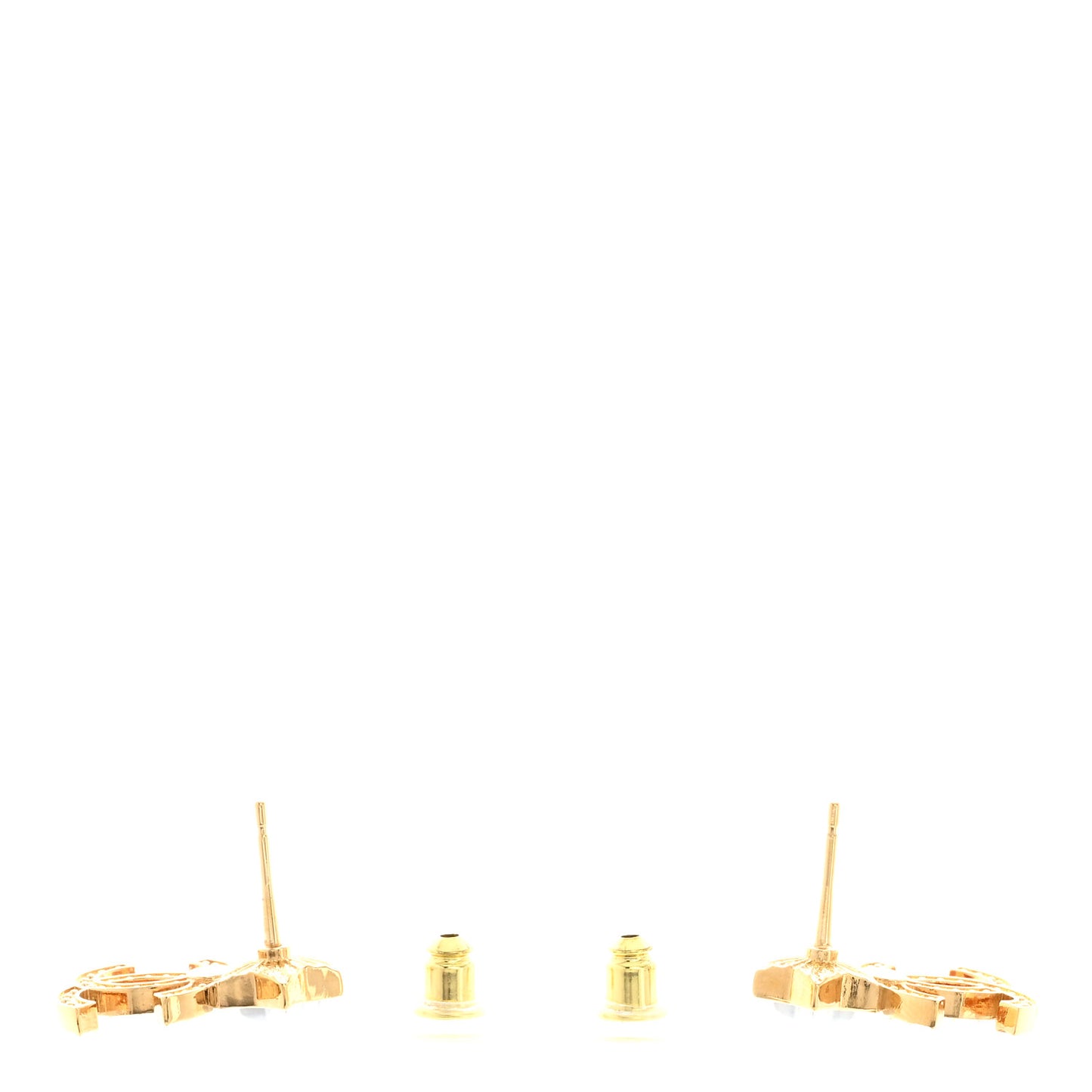 Metal Crystal Pearl CC Star Earrings Gold Pearly White