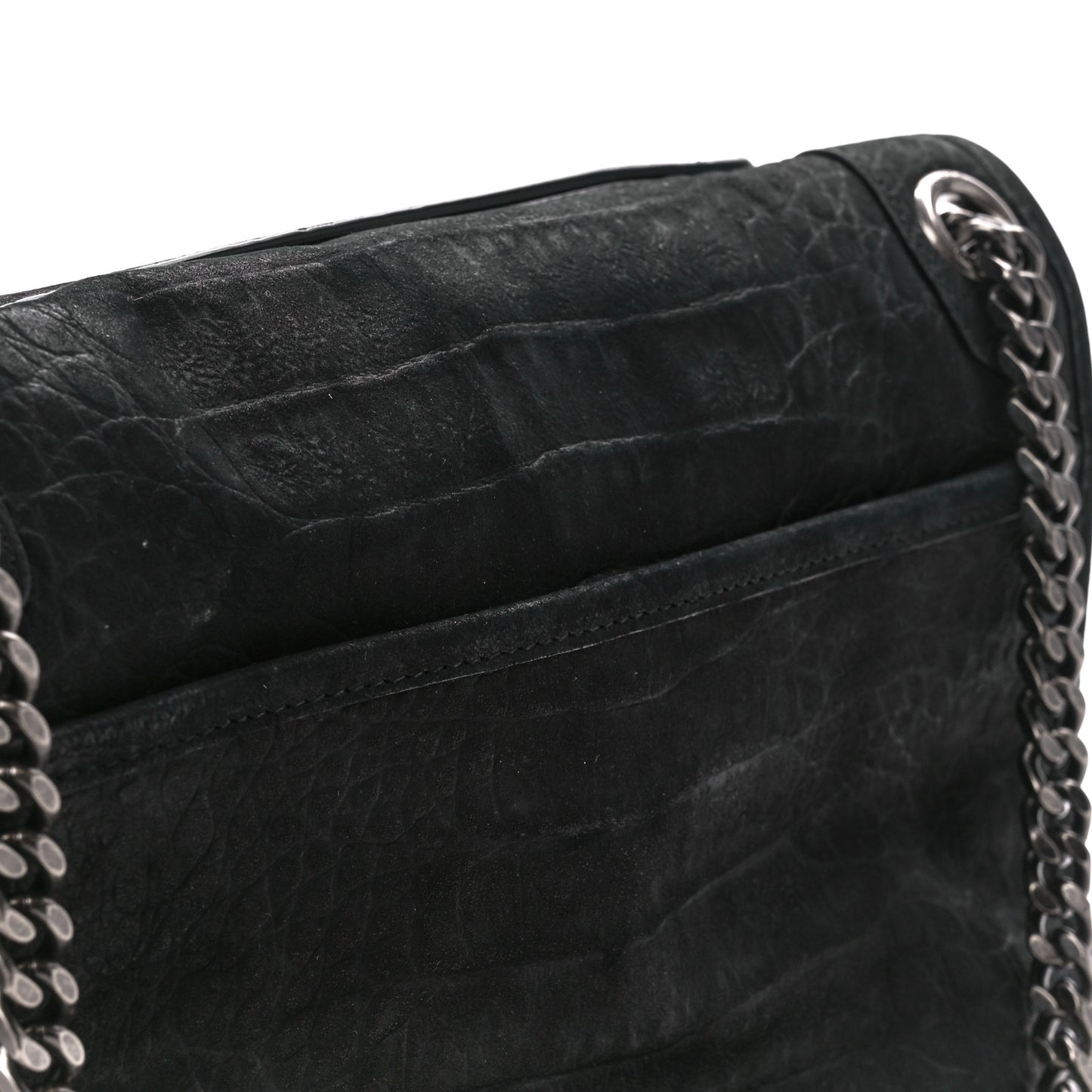 Nubuck Crocodile Embossed Monogram Medium Niki Chain Satchel Black