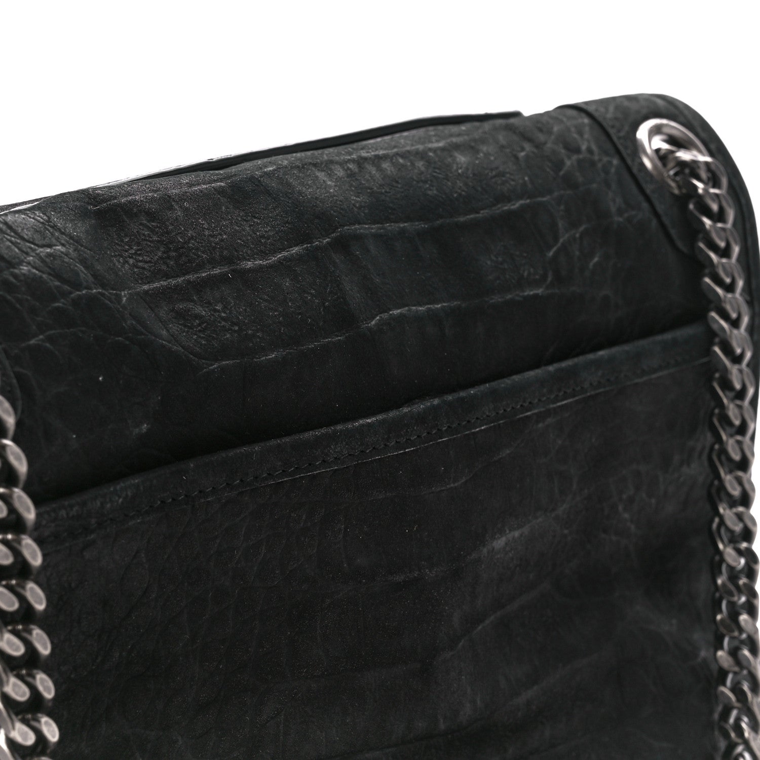 Saint Laurent Nubuck Crocodile Embossed Monogram Medium Niki Chain Satchel Black 13 of 13