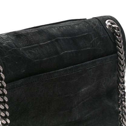 Saint Laurent Nubuck Crocodile Embossed Monogram Medium Niki Chain Satchel Black 13 of 13