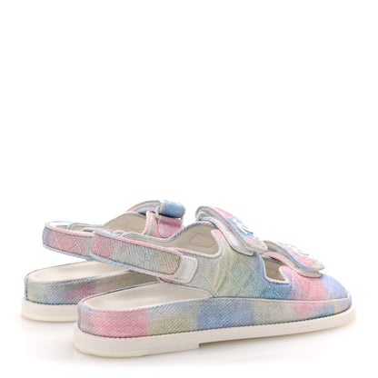 Chanel Printed Fabric Quilted Dad Sandals 38 Green Pink Blue 5 of 10