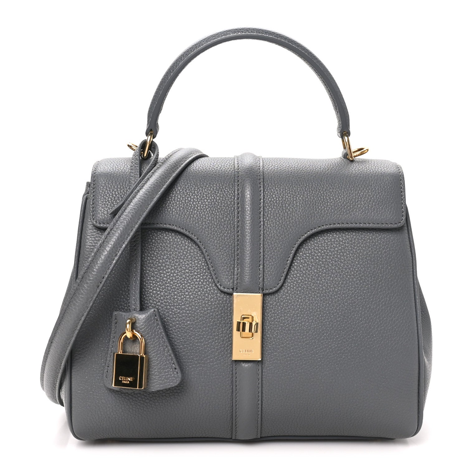 Celine Grained Calfskin Small 16 Top Handle Bag Medium Grey 1 of 10