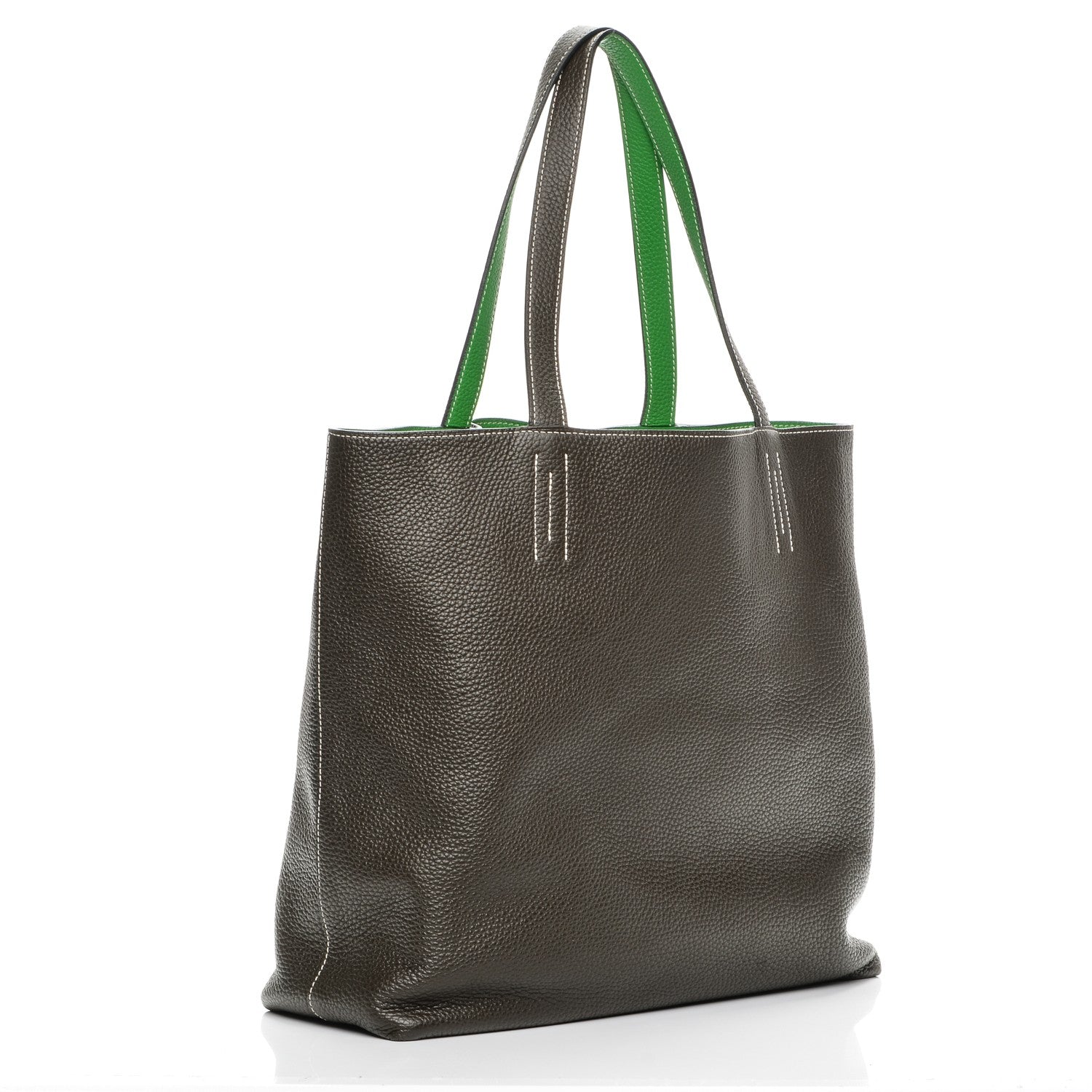 Hermes Taurillon Clemence Double Sens 36 Reversible Tote Vert De Gris Bamboo 3 of 8
