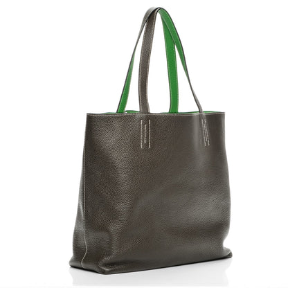 Hermes Taurillon Clemence Double Sens 36 Reversible Tote Vert De Gris Bamboo 3 of 8