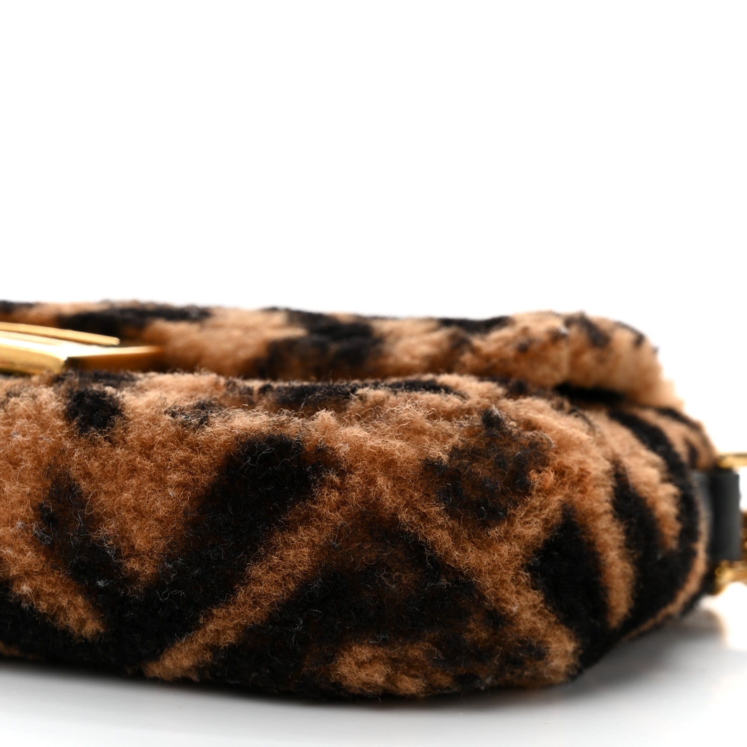 Fendi Shearling Vitello Dolce Macro FF 1974 Mini Baguette Tobacco Black 10 of 12