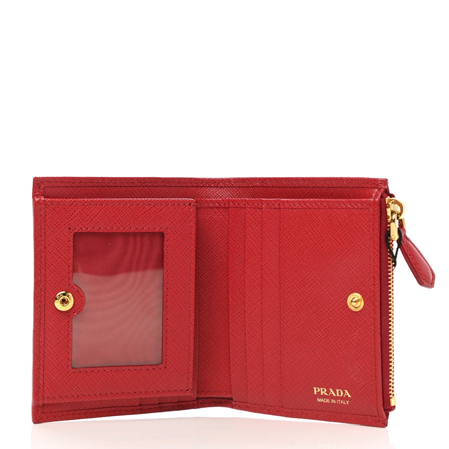 Saffiano Zip Top Compact Wallet Fuoco