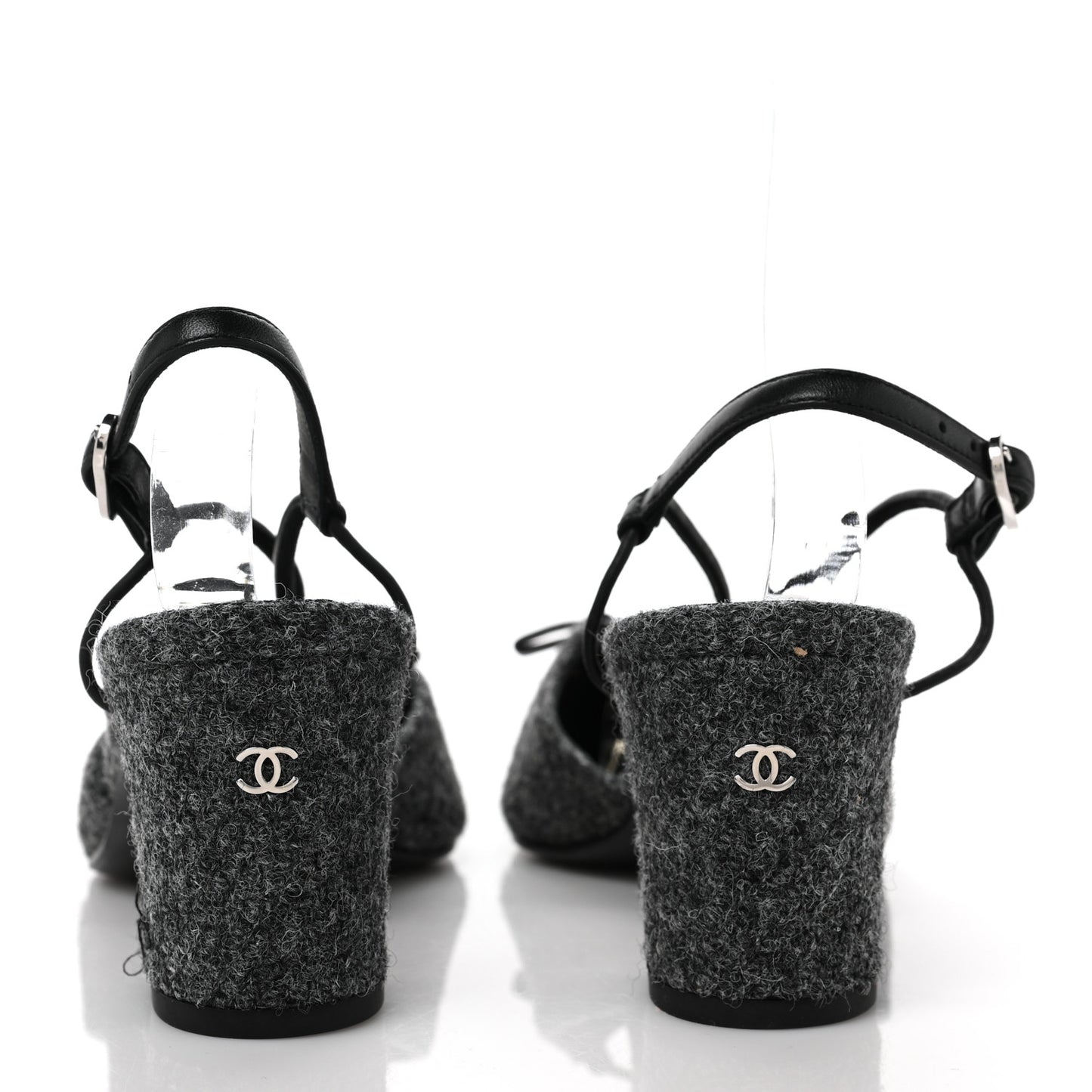Tweed Satin Slingback Cap Toe Bow Pumps 39 Grey Black