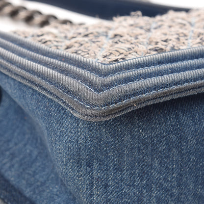 Chanel Tweed Denim Medium Boy Flap Dark Blue 16 of 24