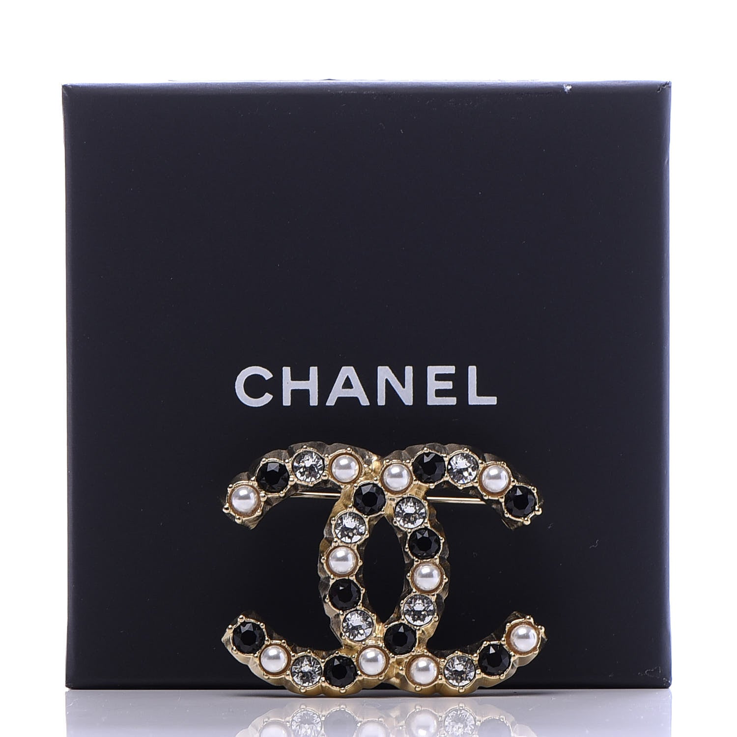 Chanel Pearl Crystal CC Brooch Black Gold 5 of 5