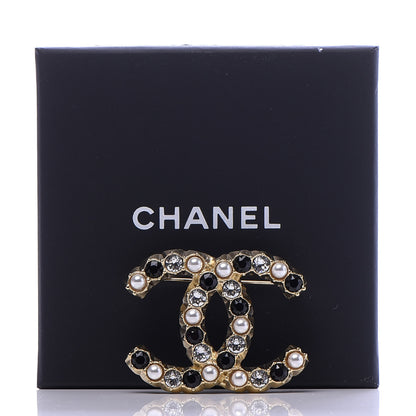 Chanel Pearl Crystal CC Brooch Black Gold 5 of 5