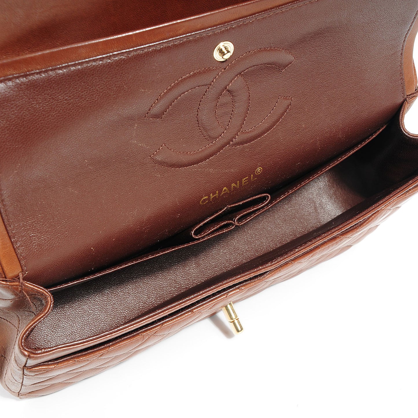Lambskin Medium Double Flap Chocolate Brown