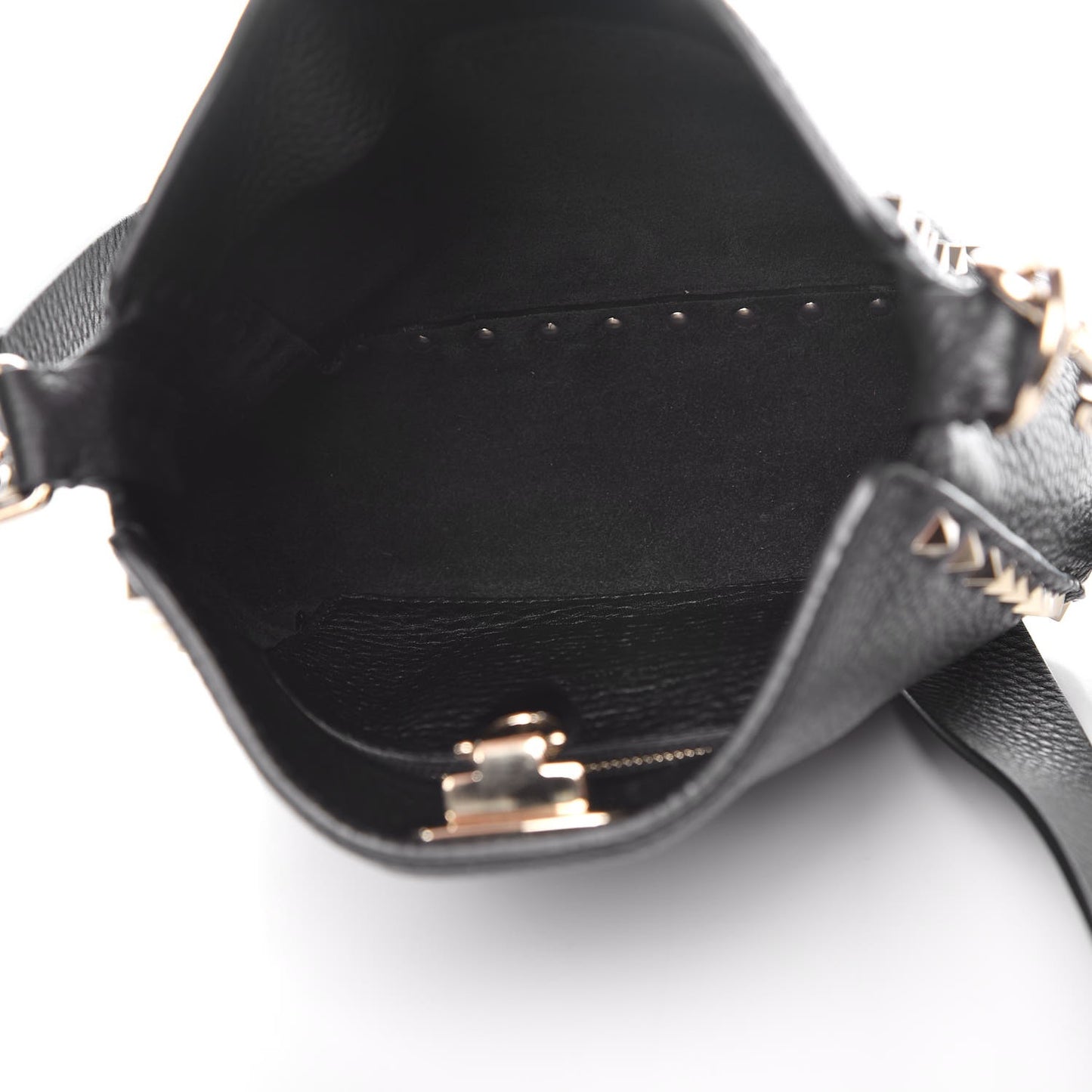 Pebbled Calfskin Mini Rockstud Flip-Lock Messenger Bag Black