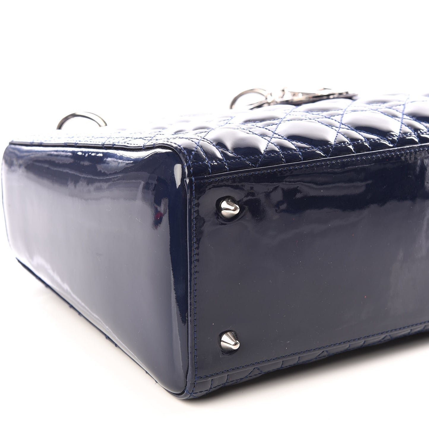 Patent Cannage Medium Lady Dior Navy Blue
