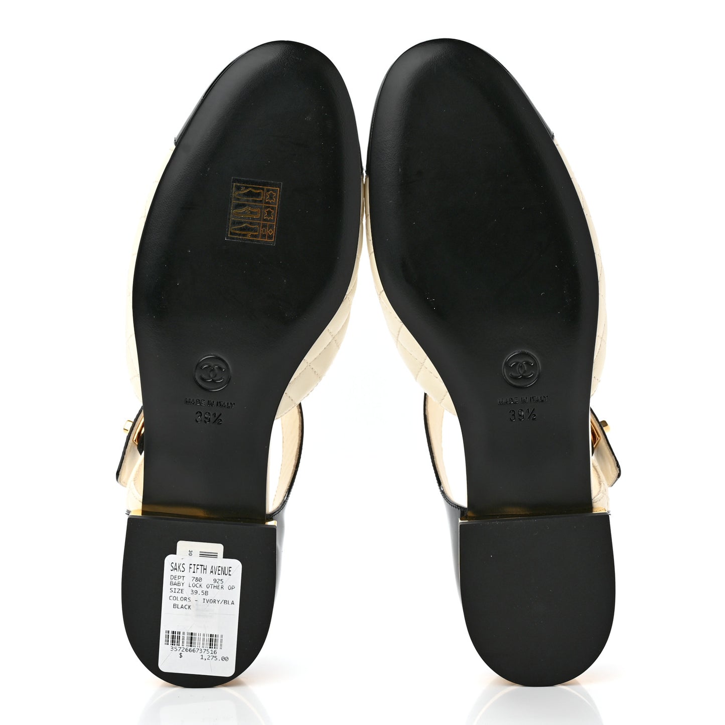 Patent Lambskin Quilted Cap Toe Ballerina Flats 39.5 Ivory Black