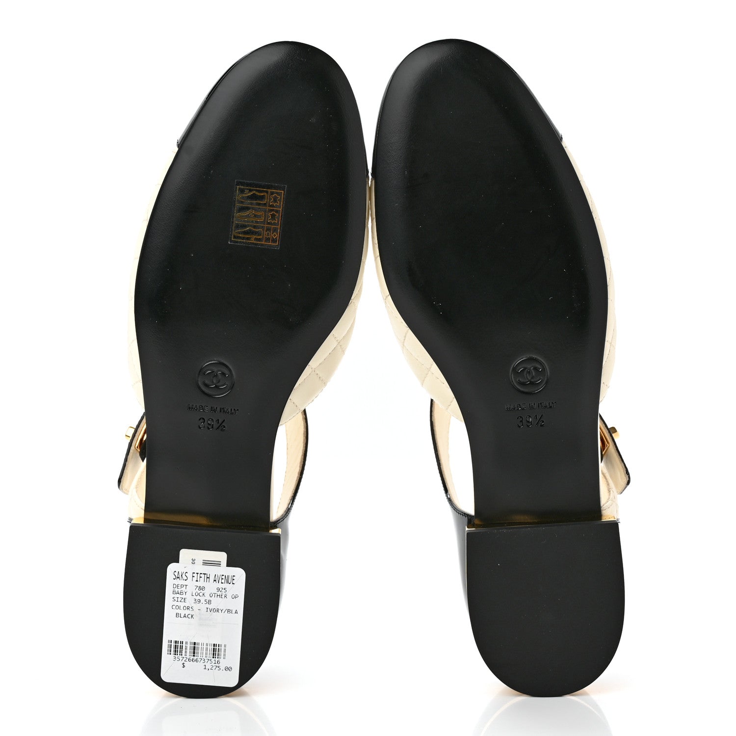 Chanel Patent Lambskin Quilted Cap Toe Ballerina Flats 39.5 Ivory Black 7 of 9