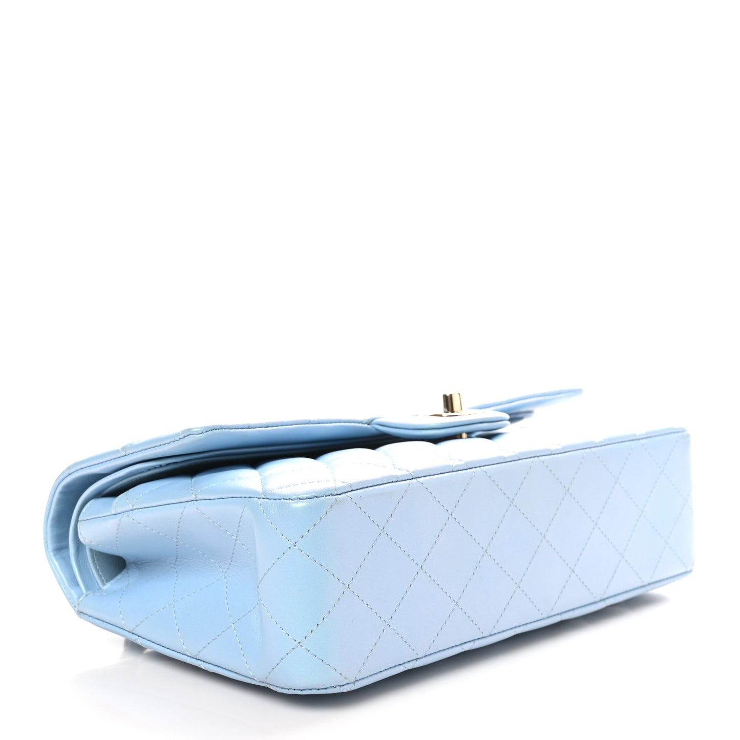 Iridescent Calfskin Quilted Medium Double Flap Blue