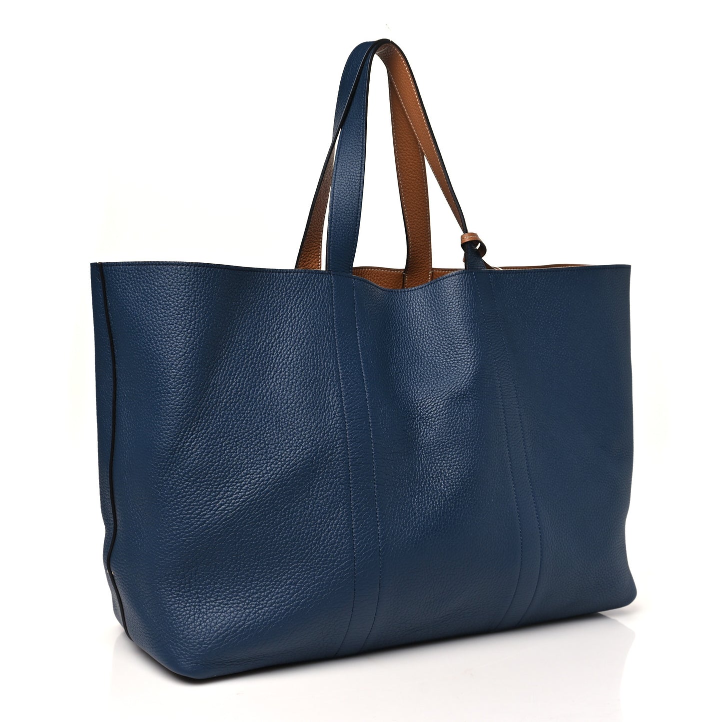 Taurillon Gex Calfskin Duo Reversible Tote GM Bleu Acier Canelle