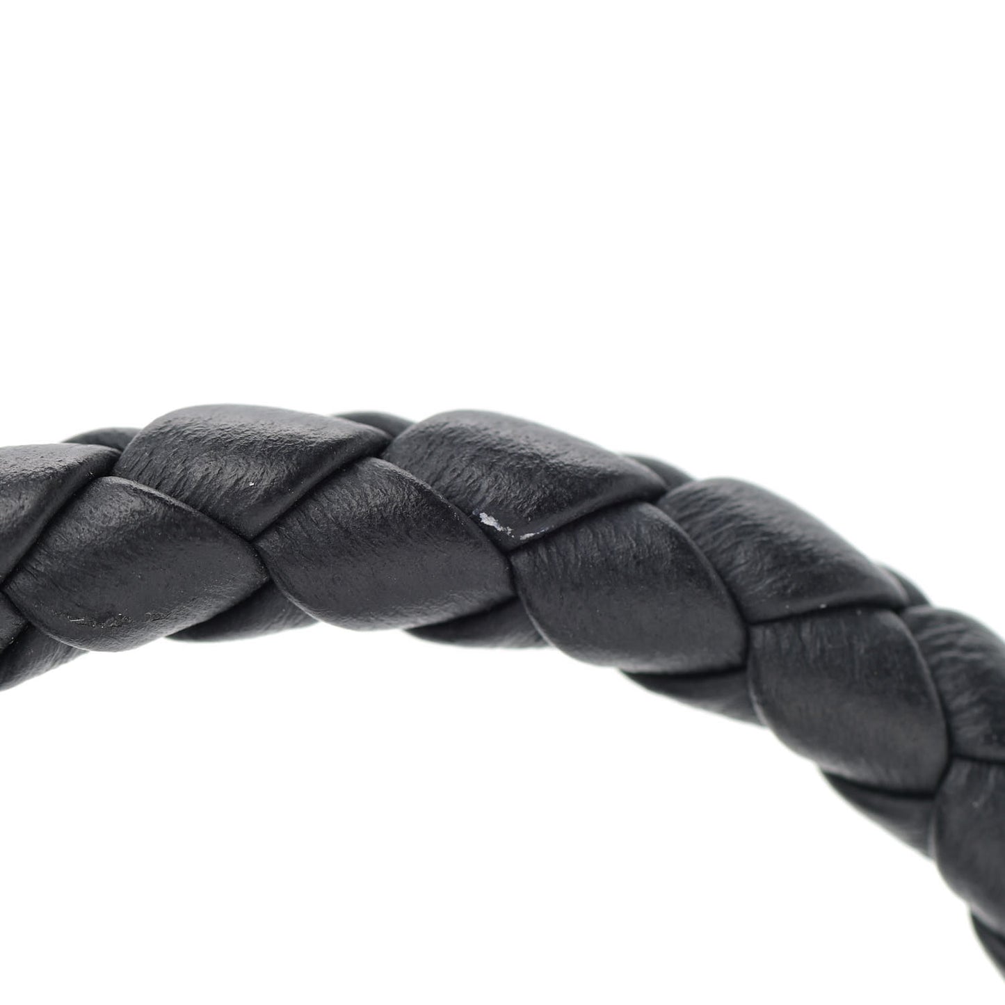 Sterling Silver Leather 8mm Braided Bamboo Station Bracelet Black